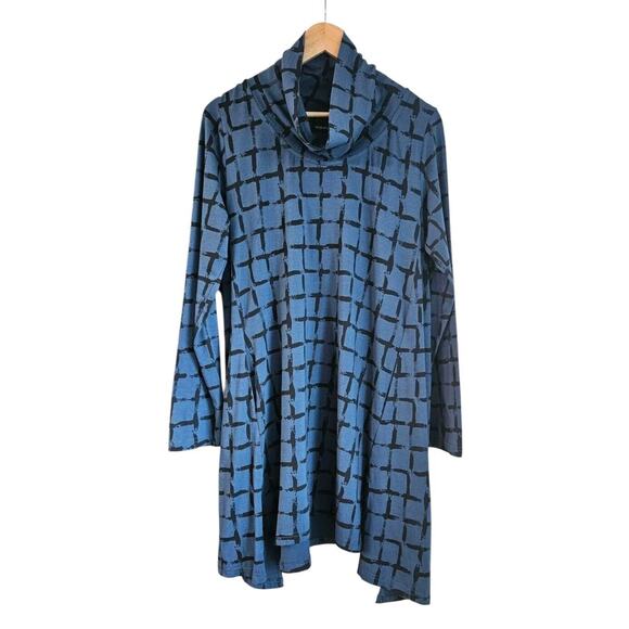 Snapdragon & Twig Dress Size Sm Blue Grid Pattern Asymmetrical Lagenlook Cowl...